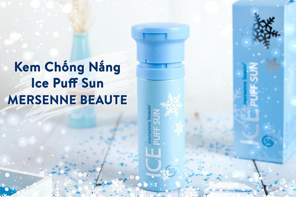 Kem chống nắng Ice Sun Xanh- Ice Puff Mersenne Beaute- 3 trong 1 SPF50+ PA++++