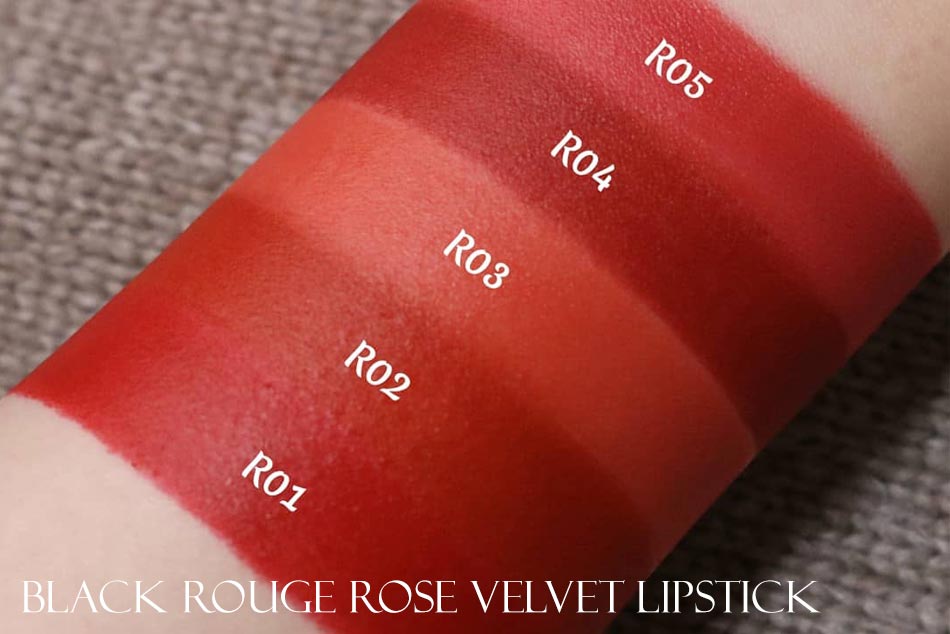 Bảng màu của son Black Rouge Rose Velvet Lipstick